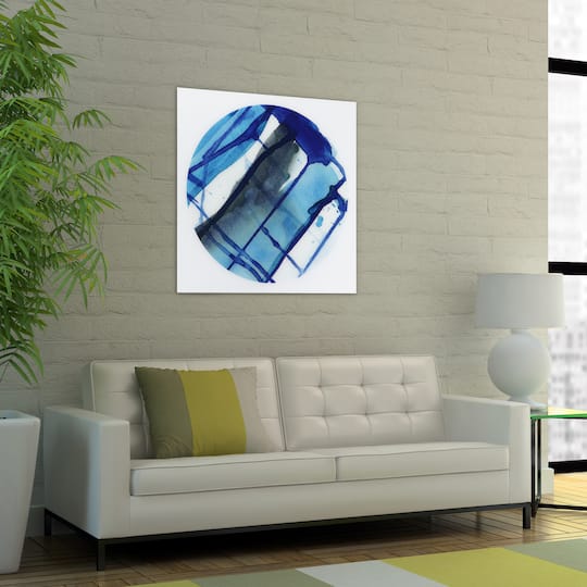 Empire Art Direct 38" x 38" Blue Stripes 1 Frameless Free Floating Printed Tempered Glass Wall Art